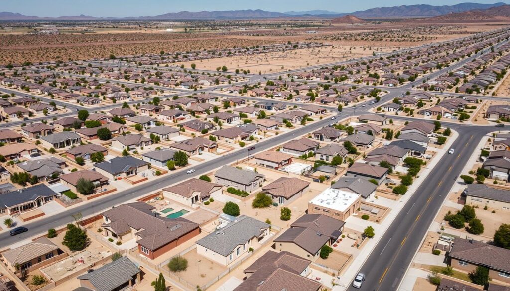 Aerial view of El Paso, TX neighborhood showing housing market density
