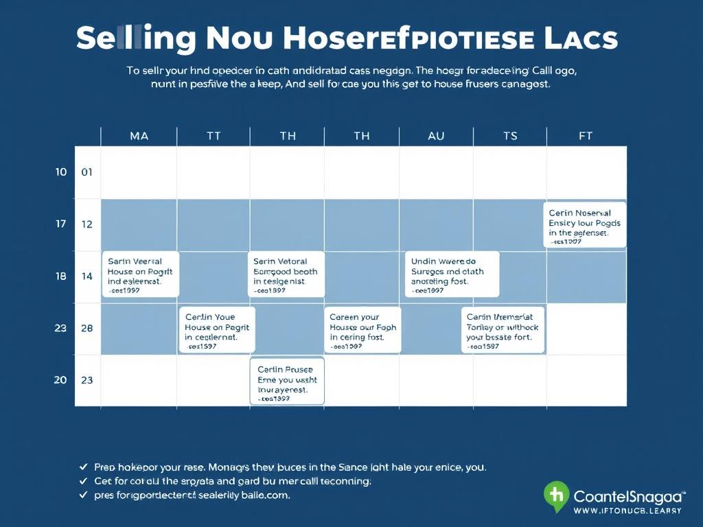 Calendar showing a 7-day timeline for selling a house for cash in Chicago, with key milestones marked