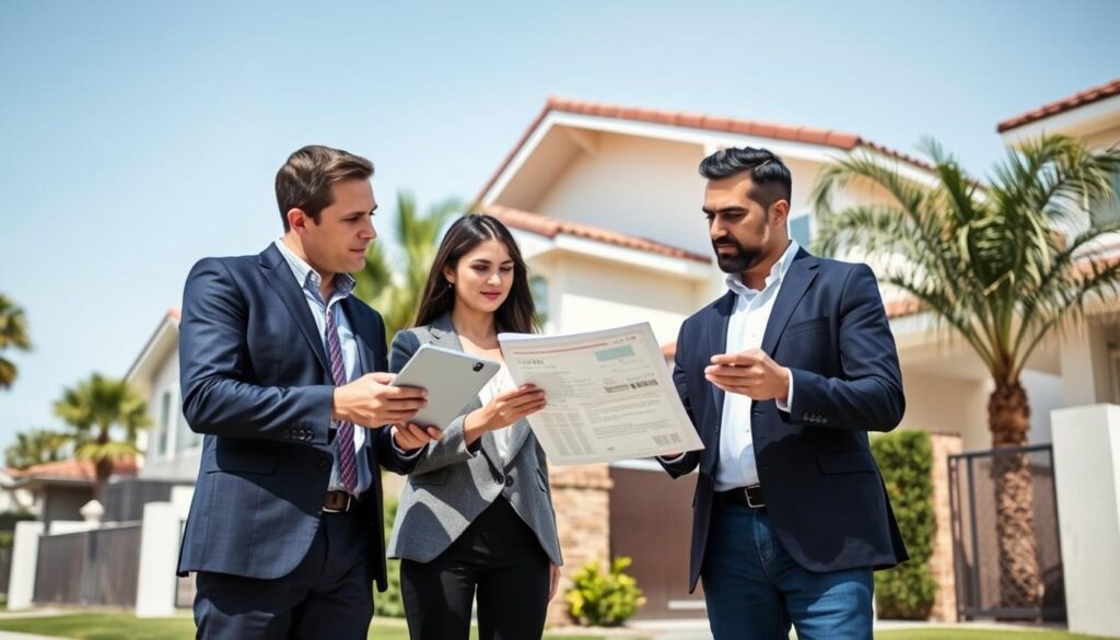Cash home buyers in Los Angeles examining a house for sale