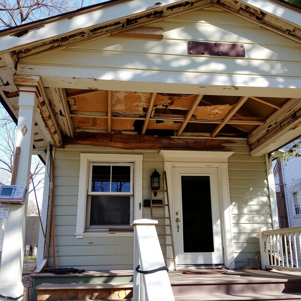 Damaged house in Kansas City needing extensive repairs