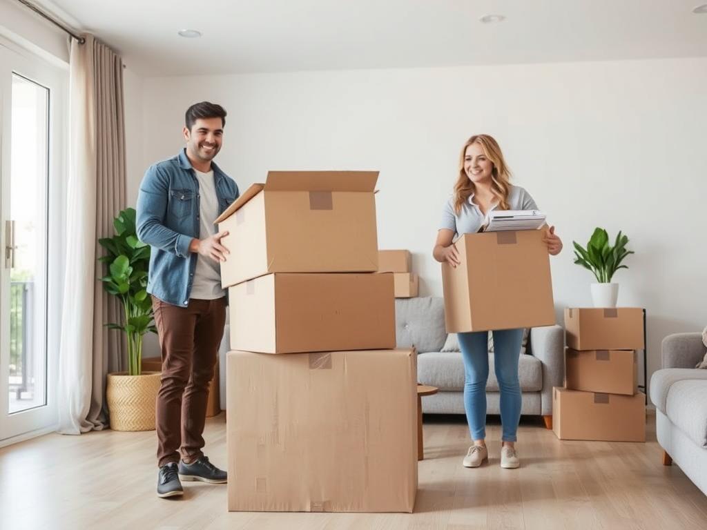 Family packing moving boxes in El Paso home