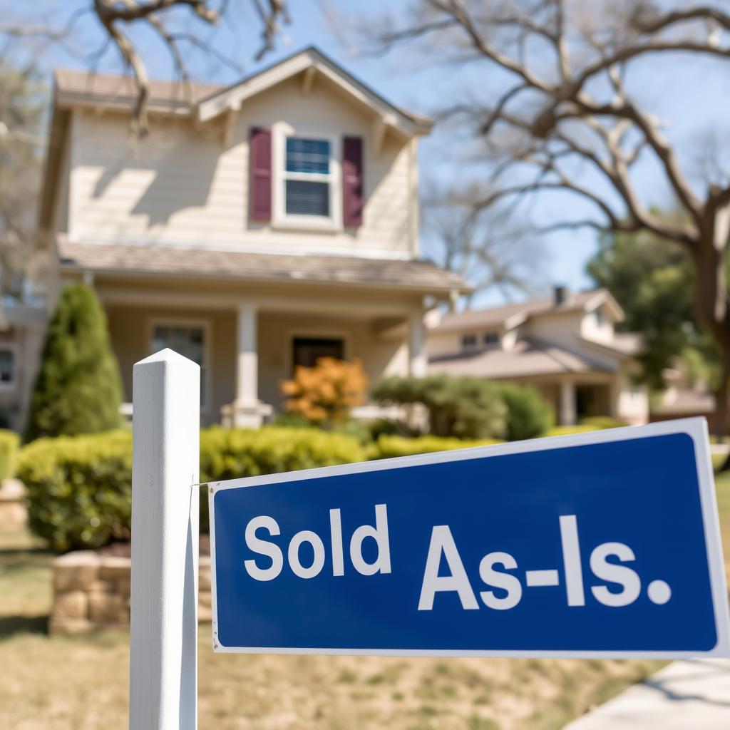 House with 'Sold As-Is' sign in Austin neighborhood