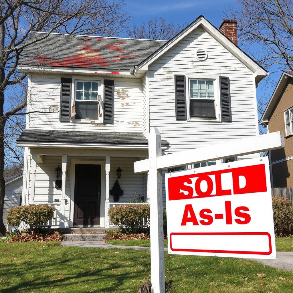 House with visible repair needs being sold as-is in Columbus, OH