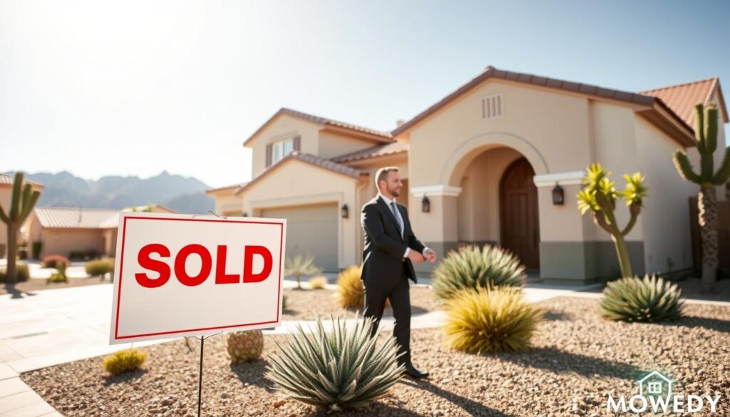 Las Vegas home being sold for cash with a sold sign and handshake