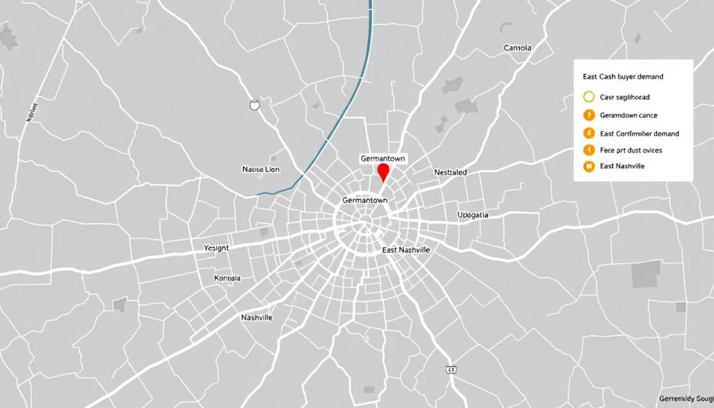 Map of Nashville neighborhoods with high cash buyer demand