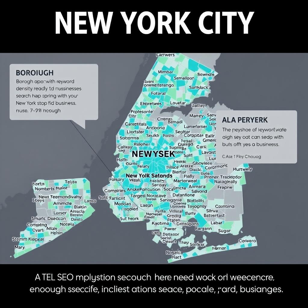 Map of New York City with SEO keyword density overlay showing local SEO expertise
