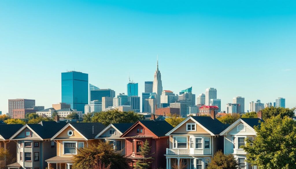 Milwaukee skyline with residential houses in foreground - Sell Your House For Cash In Milwaukee, WI