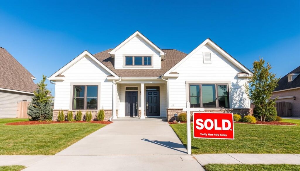 Modern home in Charlotte, NC with a 'Sold' sign in the front yard