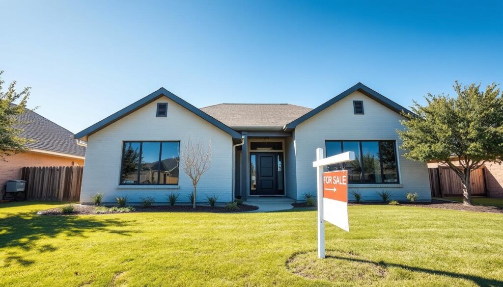 Modern house in Austin, TX with a 'For Sale' sign in the front yard