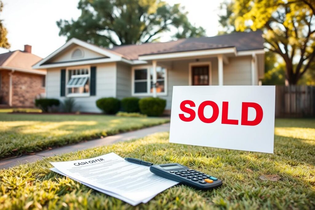 Oklahoma City home with SOLD sign and cash offer paperwork