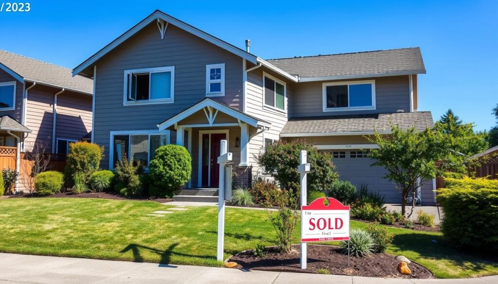 Portland Oregon house being sold for cash with a sold sign in the front yard