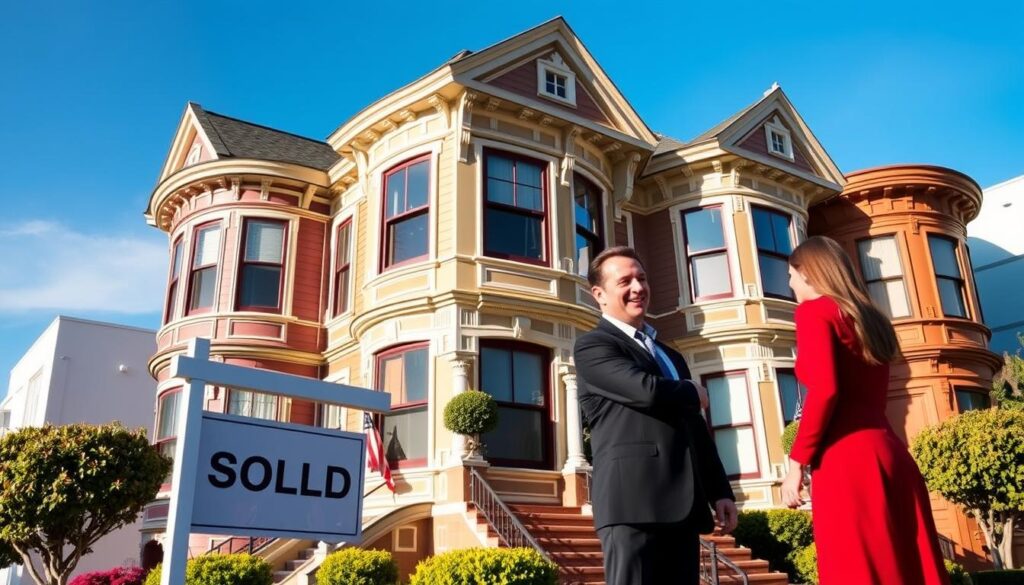 San Francisco home being sold for cash with a sold sign and handshake