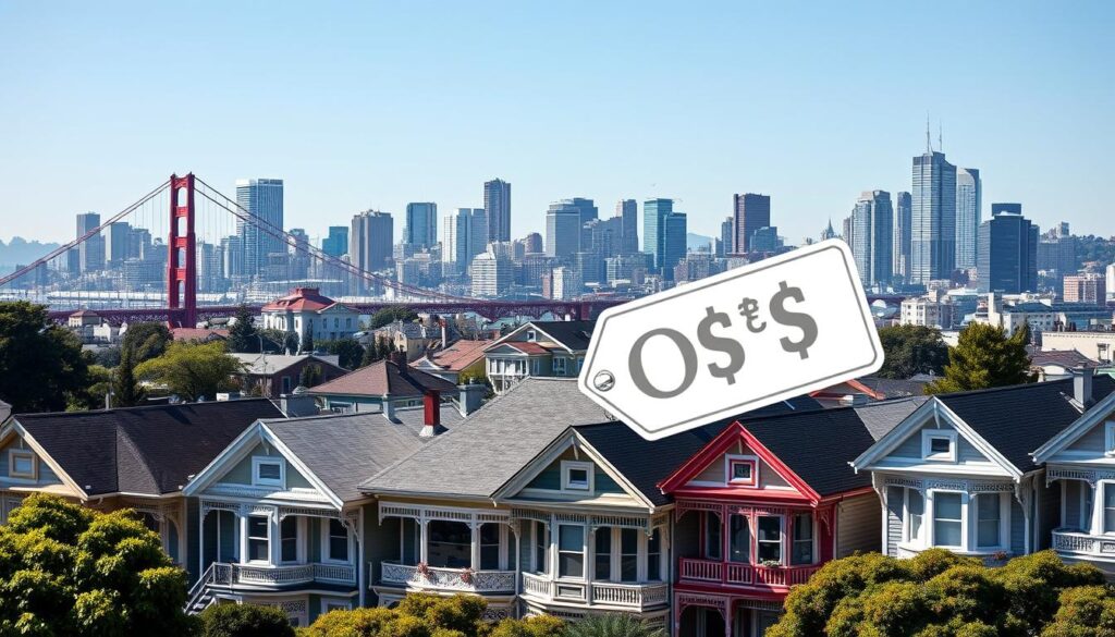 San Francisco skyline with houses and cash offer form