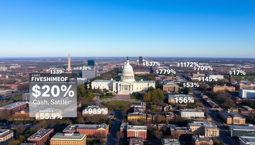Washington DC real estate market skyline with cash sale statistics